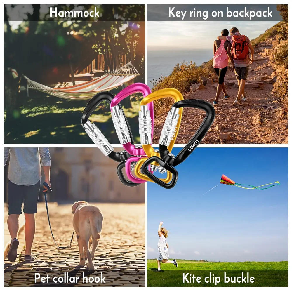 

Lixada Swivel Carabiner Clip Rotatable Spinner Carabiner Small Auto Locking Carabiner Rotational Hammock Hanging Clip Pet
