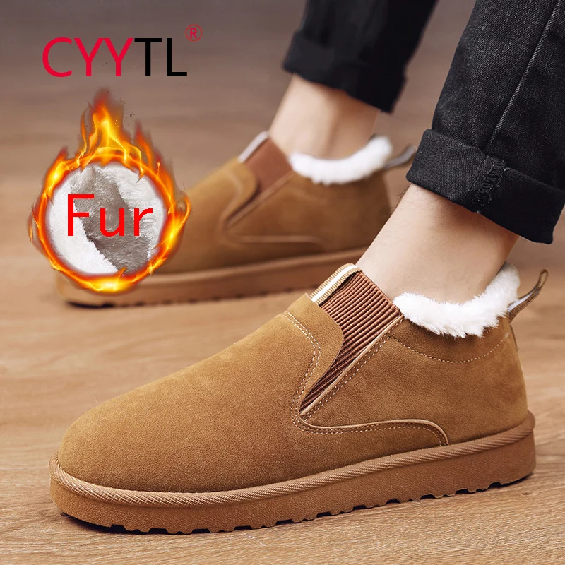 

CYYTL Fashion Men's Low Top Mocassin Boots Winter Suede Fur Lining Snow House Shoes Keep Warm Slip On Walking Casual Booties
