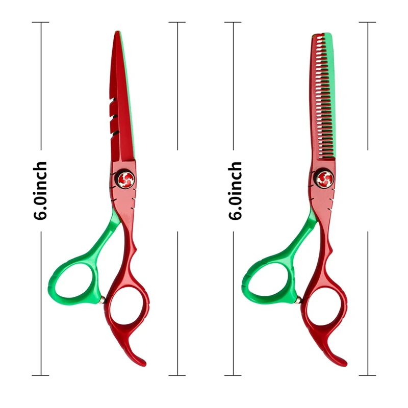 

2 Pcs Professional Hairdressing Scissors & 1 Set Barber Scissors Flat Cut Bangs Scissors Red and Green Whirlwind Suit