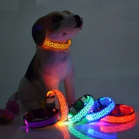leopard led dog luminous collar adjustable glowing collar for dogs pet night safety nylon collar luminous led bright dog leash