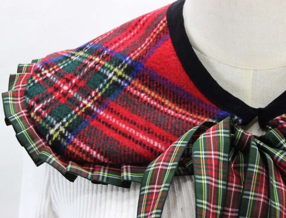 

Women Cotton Fake Collar Shawl Wrap Grid Ruffled Trim Triangle Lapel Blouse Short Capelet Christmas Diy Sweater Collar for Girls
