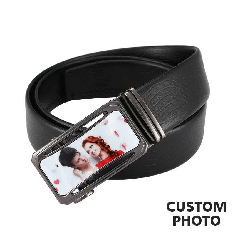 Custom Automatic Buckle Belts Couples Photo Men Belts Individual Belt Genuine Leather Men 110CM Strap Male Metal Best Gifts