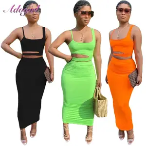 Женский костюм из двух предметов, повседневный однотонный топ с открытой спиной и юбка, спортивный костюм