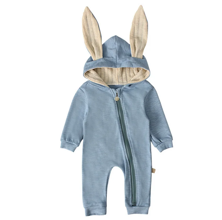 Light Blue Милый Осенний комбинезон с кроличьими ушками для маленьких мальчиков и девочек, мягкий хлопковый спортивный костюм комбинезон, теплая одежда для детей от 0 до 24 месяцев - Цвет: Light Blue