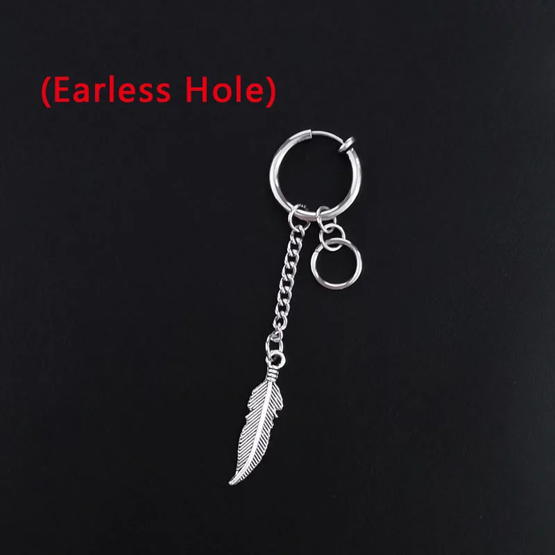 4 Earless Hole Серьги в стиле панк из нержавеющей стали, зажим для женщин и мужчин, перо, лезвие, крест конус кисточка, цепочка, подвеска для мальчиков и девочек, рок, хип-хоп серьги-гвоздики - Окраска металла: 4 Earless Hole