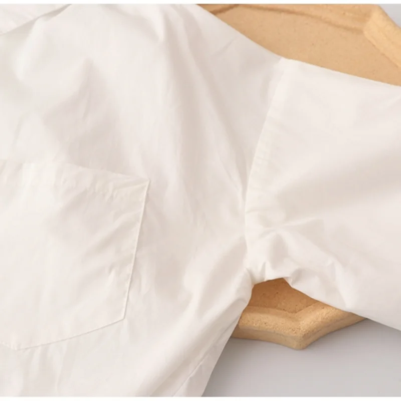 

Mazefeng 2020 One Pocket Unisex White & Black Shirt Female Blouse Tops Long Sleeve Casual Turn-down Collar Men Loose Blouses Tie