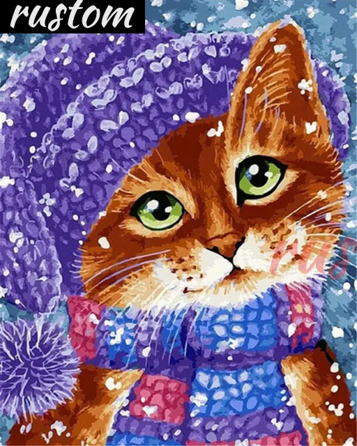 

Алмазная живопись 5D «сделай сам», полноразмерная/круглая вышивка «Кот в снегу», вышивка крестиком, декор ручной работы с животными для дома