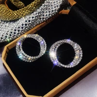 fyuan fashion korean style small circle stud earrings luxury gold silver color rhinestone earring women weddings party jewelry