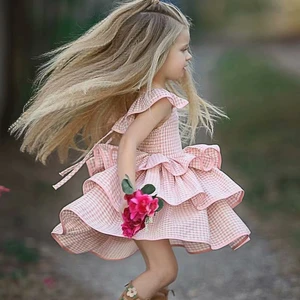 Girls Dresses Kids Floral  Dresses For Girls Children Clothing Newborn Infant Vestidos  cute Summer Fly sleeve Dress Pink 2021