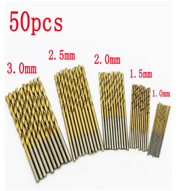 50 шт. набор сверл с титановым покрытием HSS высокоскоростные стальные сверла