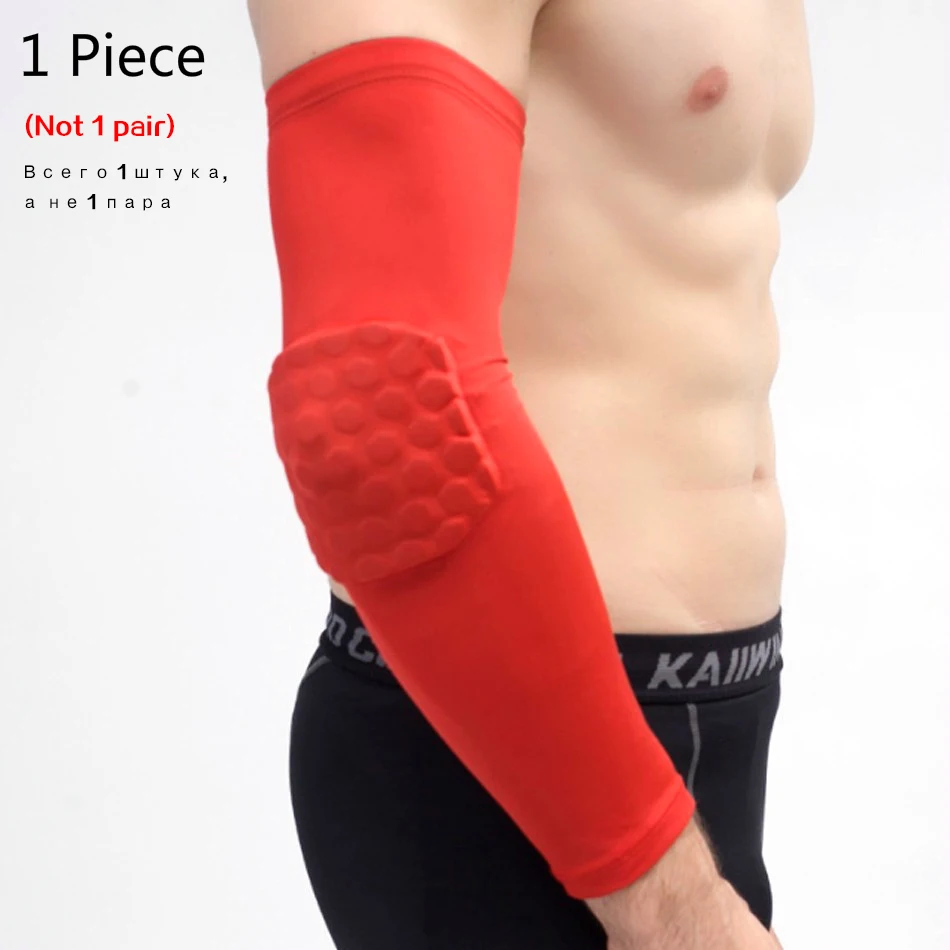 1PC Elbow Red Стоящий 1 шт. баскетбольные наколенники протектор компрессионный рукав соты фиксатор из пенопласта наколенники фитнес снаряжение волейбол поддержка - Цвет: 1PC Elbow Red