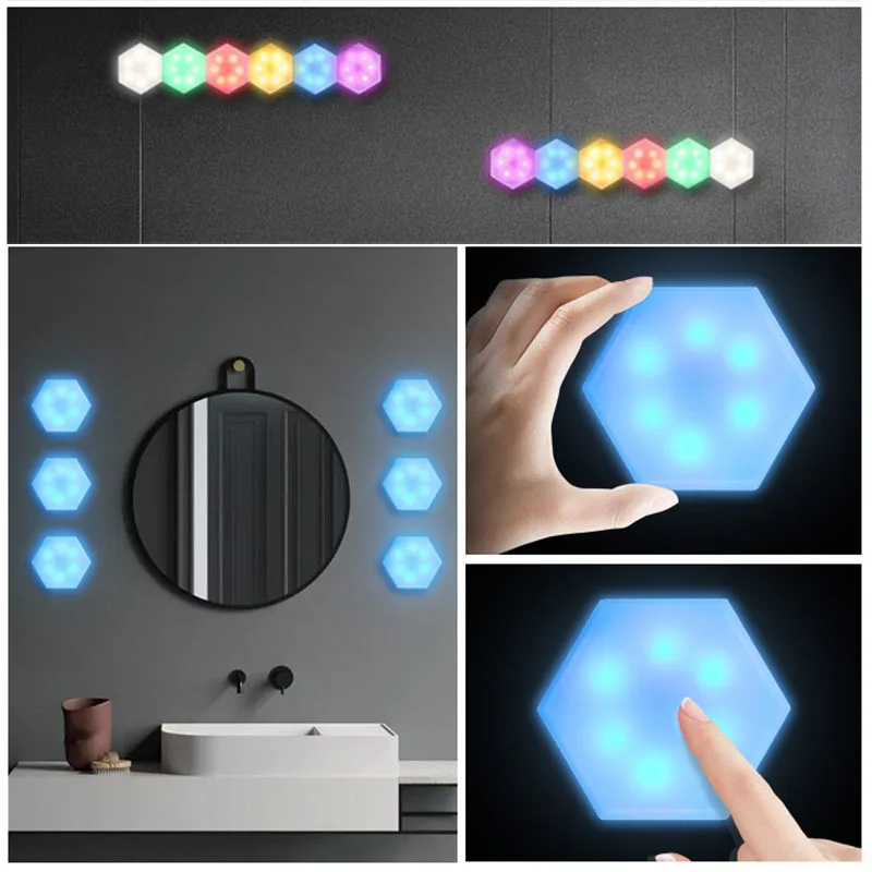 

DIY LED Quantum Touch Sensitive Sensor Night Light Hexagonal Remote control Battery Powered lamp LED Home Wall Decorative lights
