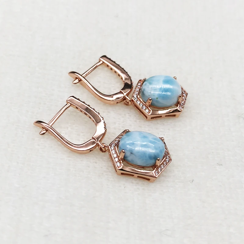 Натуральный Овальный драгоценный камень 8*10 мм, ювелирный набор Larimar, серебро 925 пробы, серьги и кулон, хорошее ювелирное изделие для девушек, Подарок на годовщину