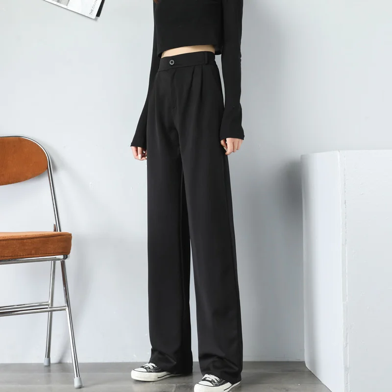 

Брюки женские прямые с широкими штанинами и высокой талией