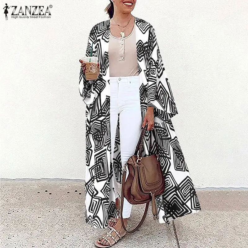 Модные женские летние блузки ZANZEA 2023 кимоно с принтом накидка праздничные Блузы