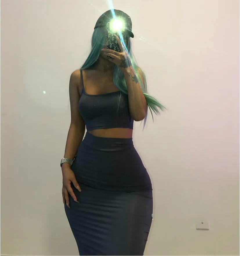 Женский комплект из двух предметов однотонный короткий топ и юбка-миди