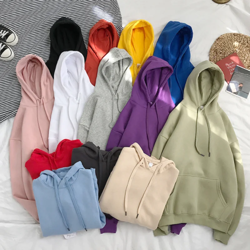 

2020 Women Solid Color Oversize Hoodie Harajuku Plus Velvet Winter Sweatshirt Casual Long Sleeve Pocket Hooded Tops Hoody