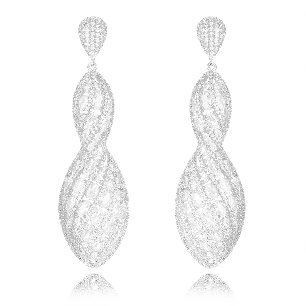 

SISCATHY Charms Geometric Pendant Women Earrings Full Cubic Zirconia Pierced Waterdrop Earrings For Women Wedding Wear Jewelry