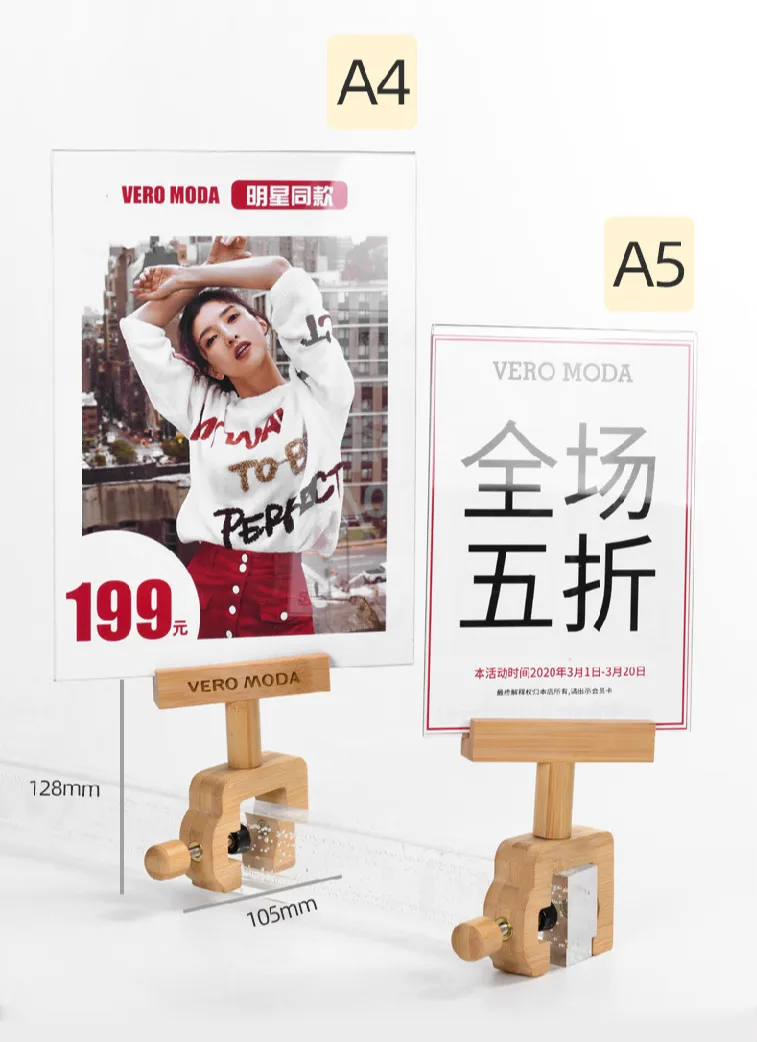 Деревянный зажим на круглой квадратной полке трубчатое крепление A5 A4 акриловый