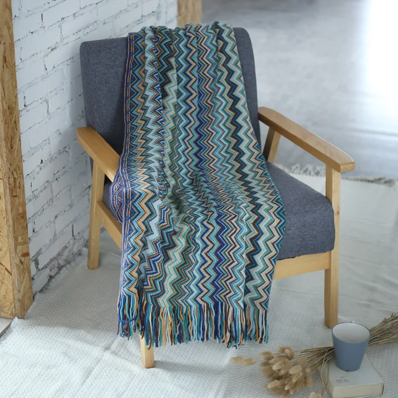 Вафельное вязаное шерстяное одеяло для кровати с кисточкой Манта кобертор