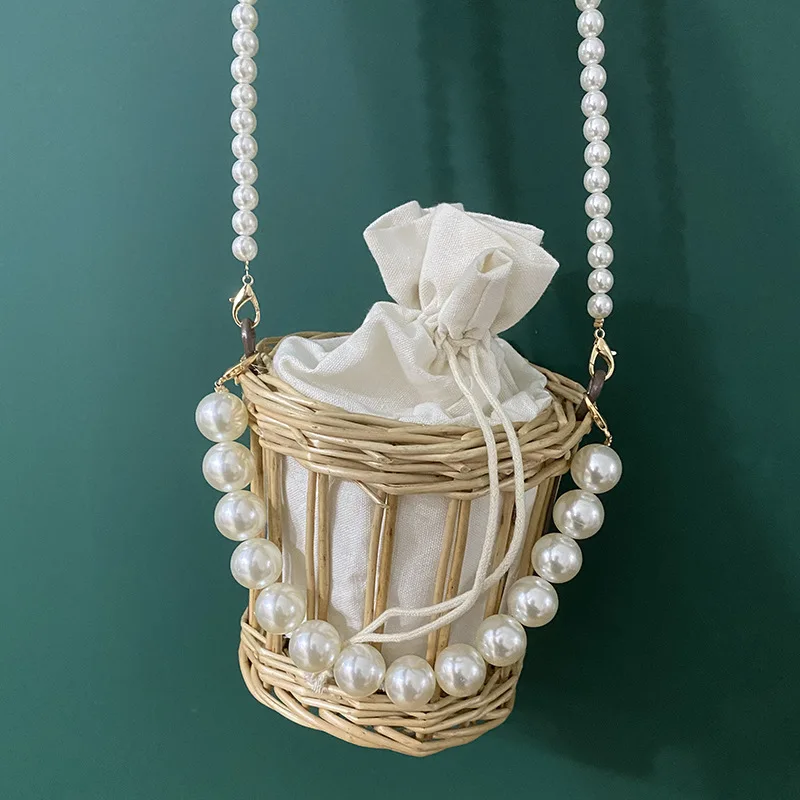 

Pearl Crossbody Bag Women 2021 New Pure Hand-woven Handbag Straw Rattan Shoulder Messenger Bag Summer Beach Straw Woven Purses