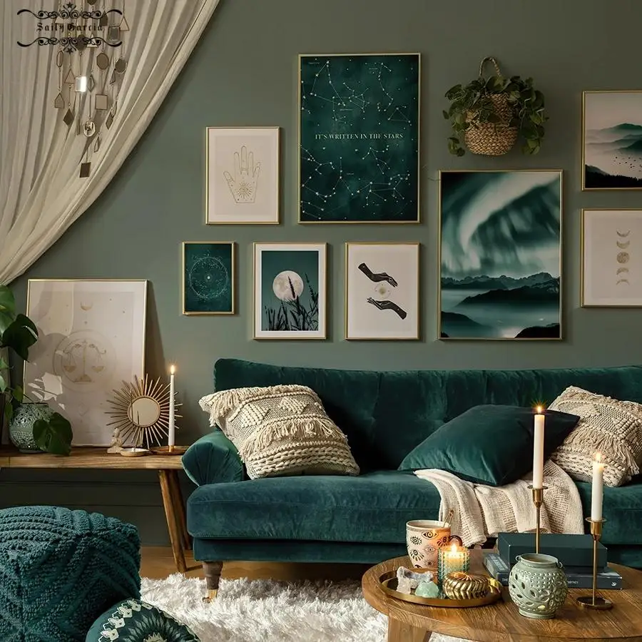 Минималистичная Золотая картина Таро гадания Canva постер с природным пейзажем