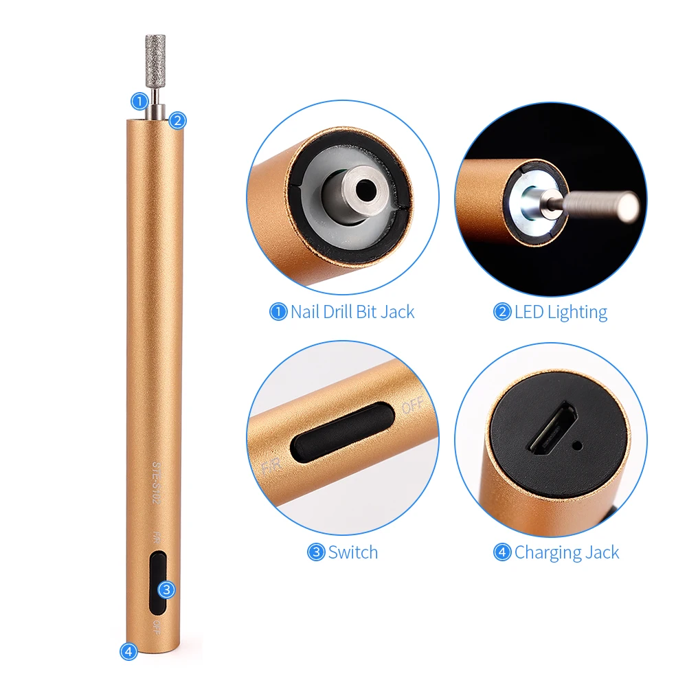 Электрическая мини дрель для ногтей 12000 об./мин портативная светодиодный