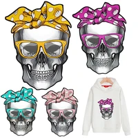 funny punk skull heat transfer vinyl sticker print on women kids t shirt iron on patches for clothing applique a level washable