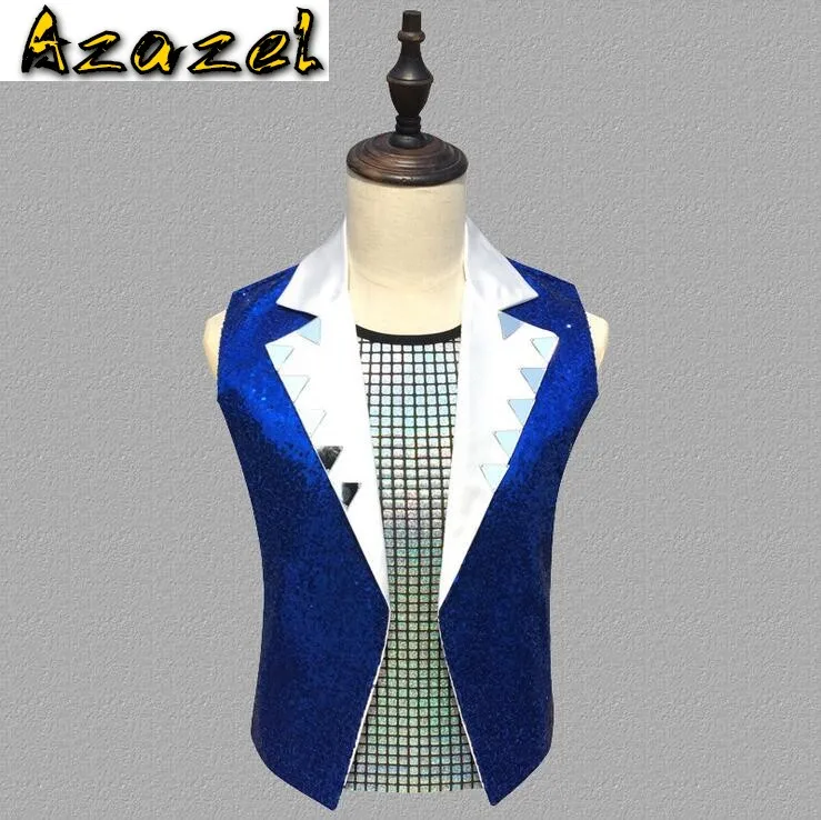 

2020 New Arrival Dress Vests Hair stylist bar Costumes For Men Slim Mens Fashion DJ Vest Male Casual Sleeveless Jacket S-3XL