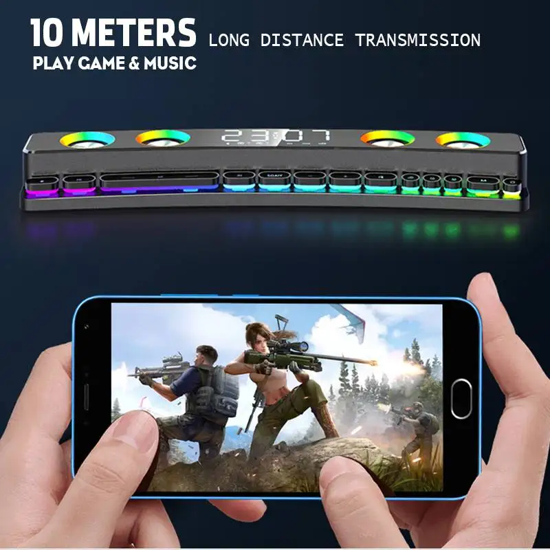 

4000mAh bluetooth 5.0 Wireless Game Speaker Soundbar Wireless 4D Stereo Subwoofer Loudspeaker Support Clock TF Card FM Radio Aux