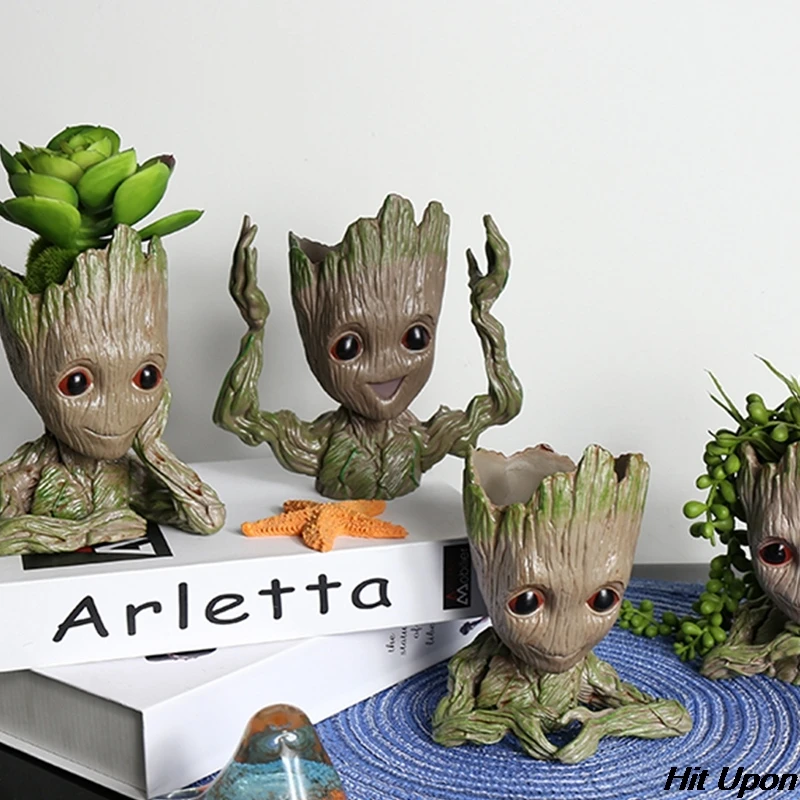 

2021 Hot Tree Man Baby Groot Flower Pot Home Decoration Ornaments Succulent Planter Flowerpots Groot Pen Case Kids Toys Crafts