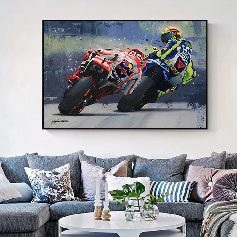 

Abstract Valentino Rossies Racing Canvas Posters and Print Modern Wall Art Grand Prix Motorcycle Pictures for Living Room Decor
