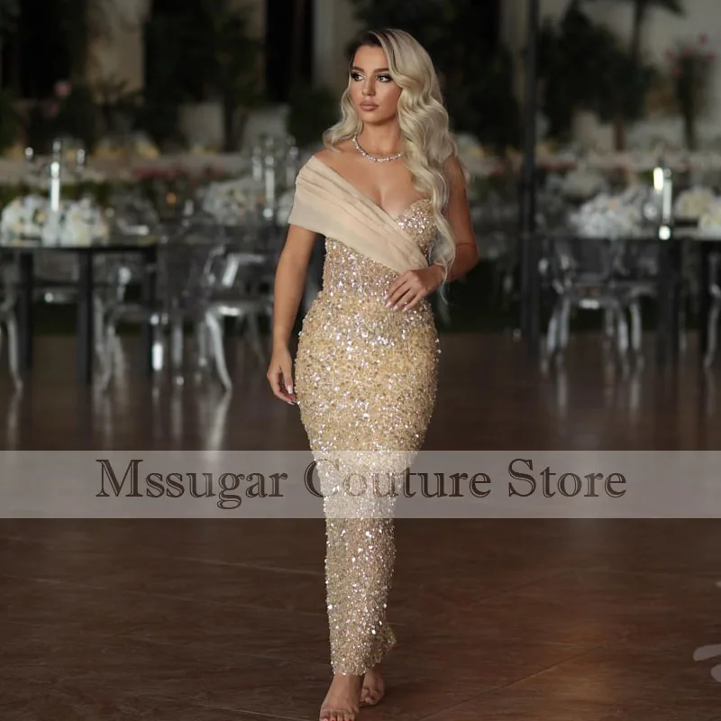 

2021 Sparkle Sequined Mermaid Prom Dresses One Shoulder Celebrity Dress Afriacn-vestido De fiesta