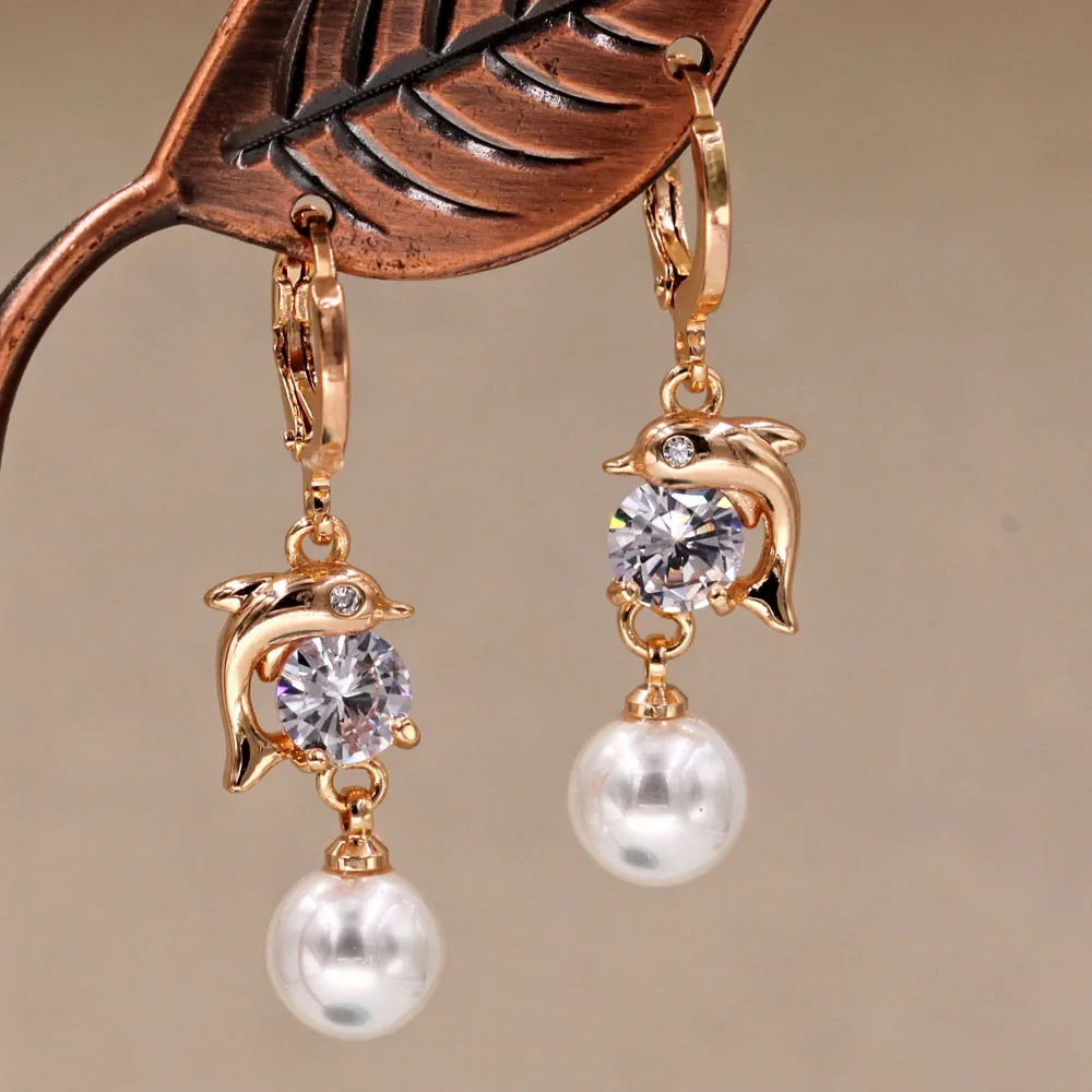Модные жемчужные серьги в Висячие для женщин с золотым наполнителем из циркония