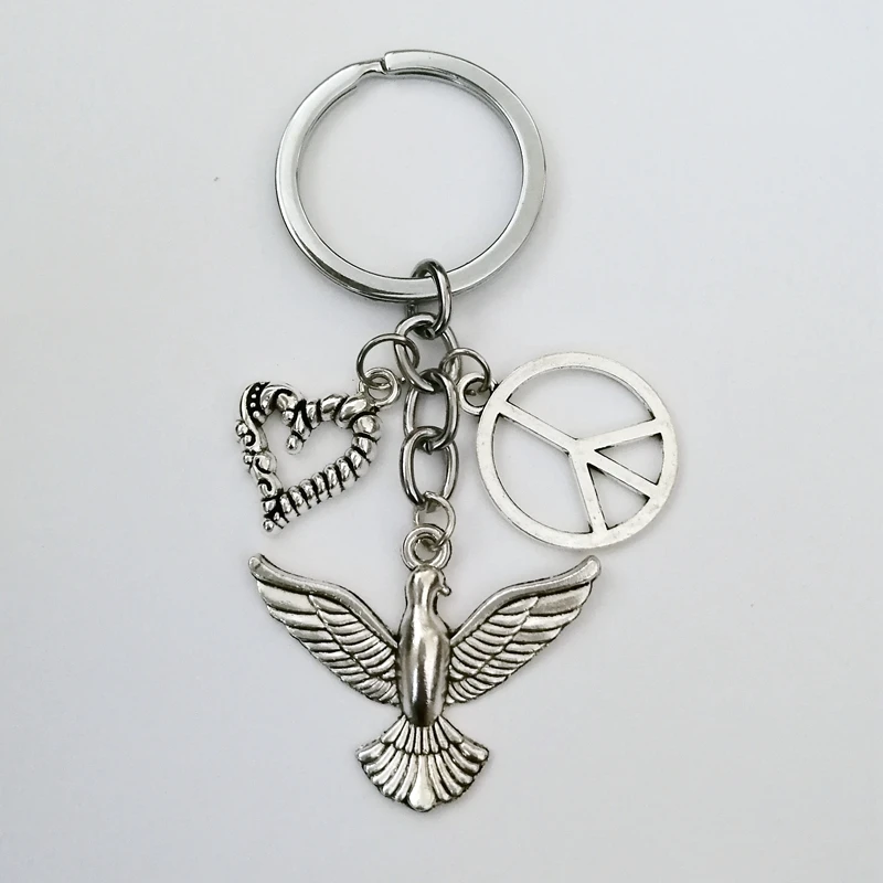 

Dove Pendant Keychain Love Graphic Peace Sign Keychain Global Peace Lovers Gift Jewelry Friendship Keychain