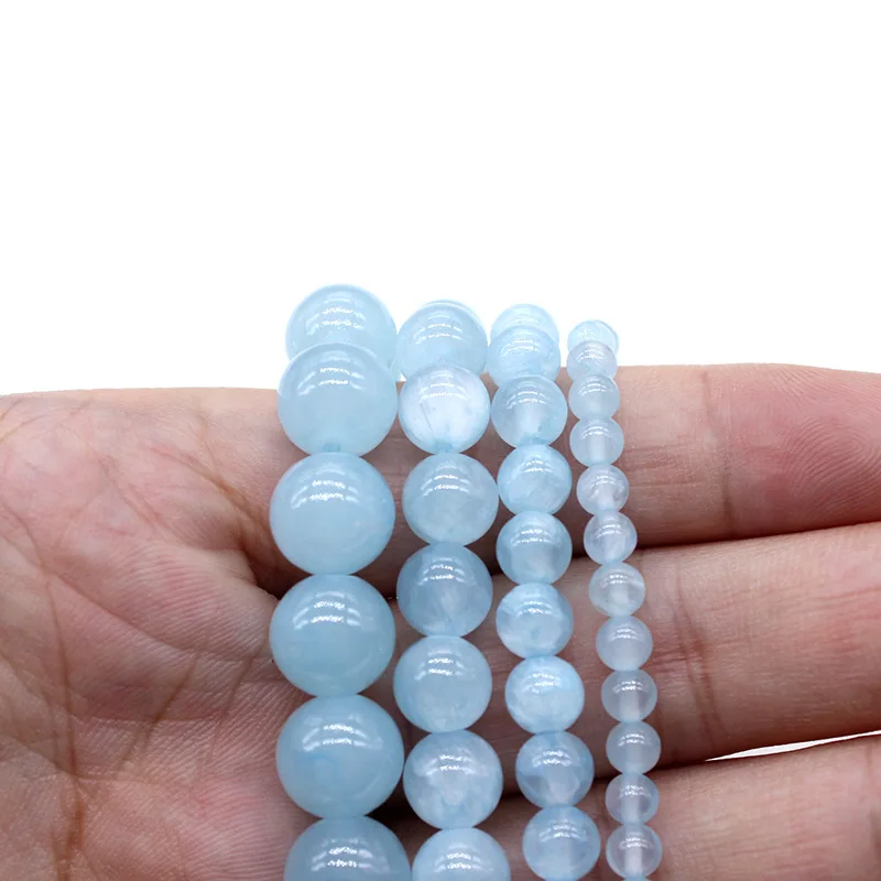 Новый натуральный голубой персидский нефрит Круглый драгоценный камень Бусины