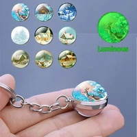 glow in the dark christmas elk double side key chain glass ball christmas tree snow and house chic car keychain new year gift