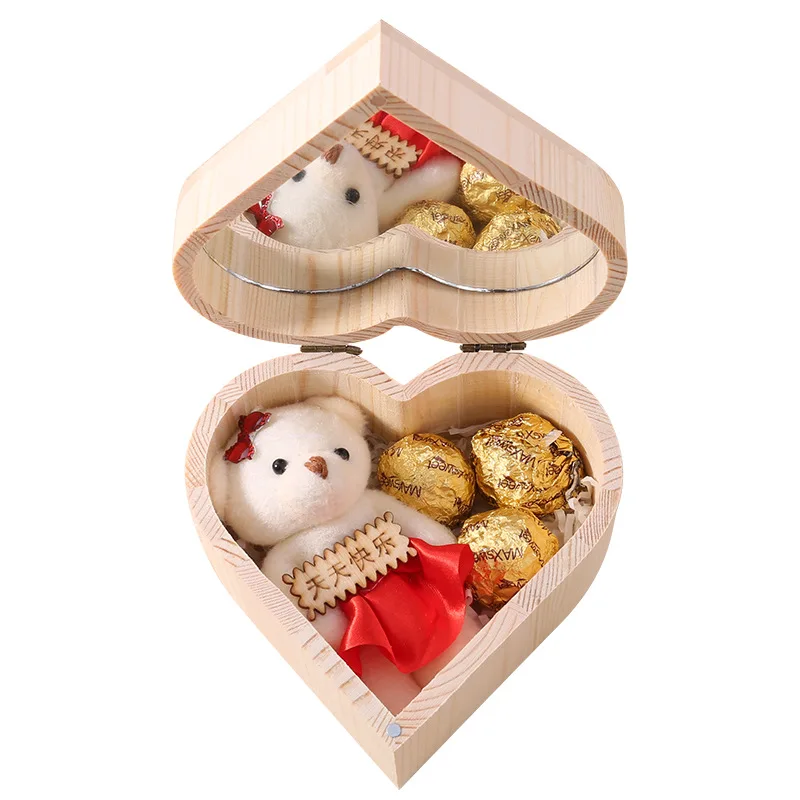 День Святого Валентина креативная деревянная коробка в форме сердца с зеркалом