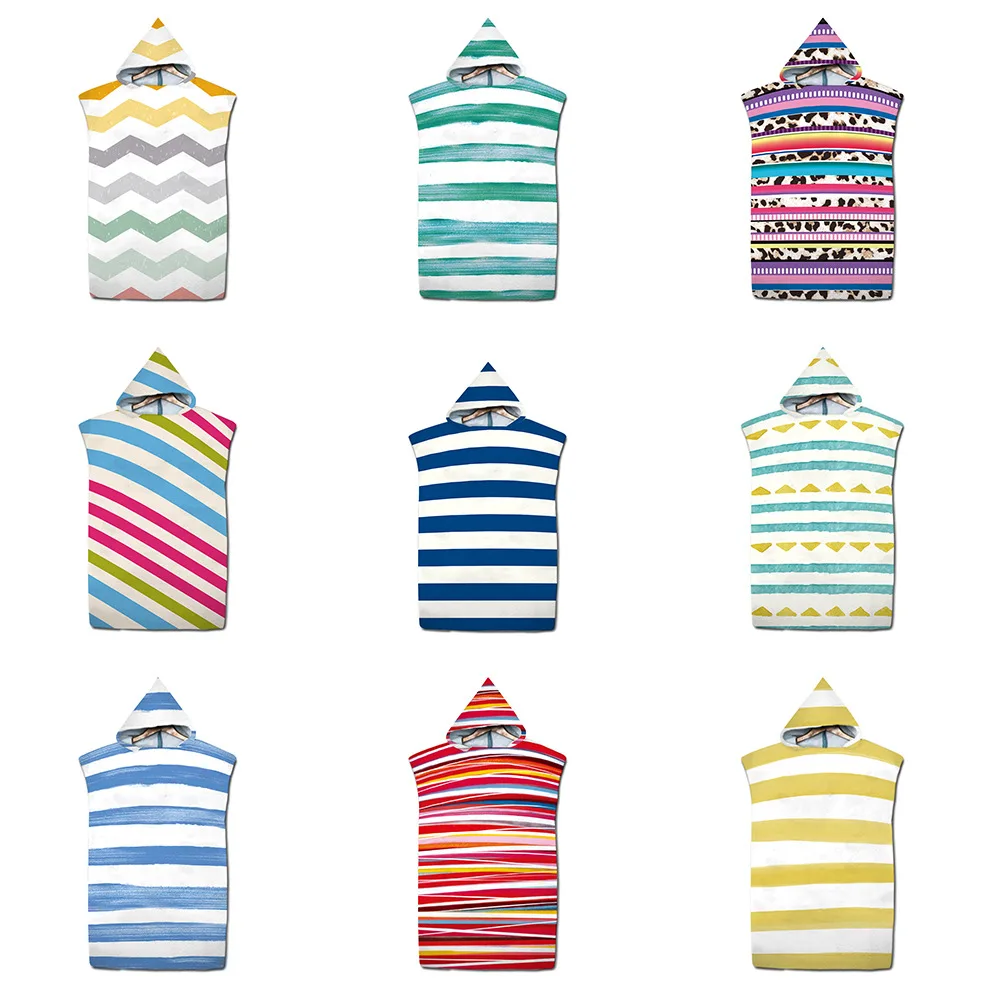 

Likurb Stripe 3D Printed Hooded Beach Towel Quick Dry Swimming Surfing Bathrobe Cloak Fitness for Kids Adults