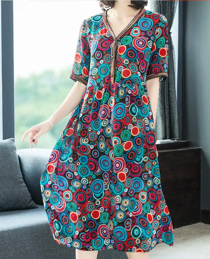 

2020 Summer Silk Dress Women Casual Beach Floral Dress Elegant Midi Ladies Dresses Plus Size Boho Vestido Verano XX160