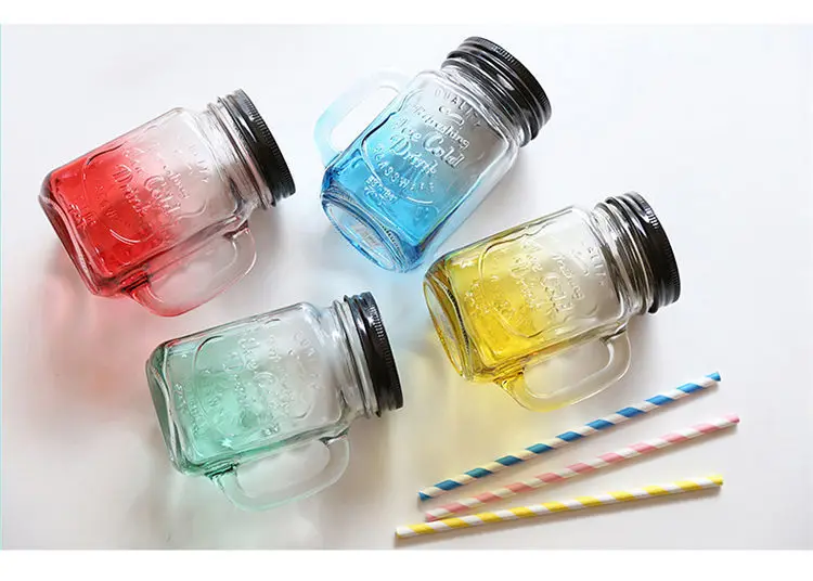 BPA free Gradient Mason банка чашка для молока и чая Классическая Изолированная кружка-чайник металлическая крышка с соломинкой Размер соломы