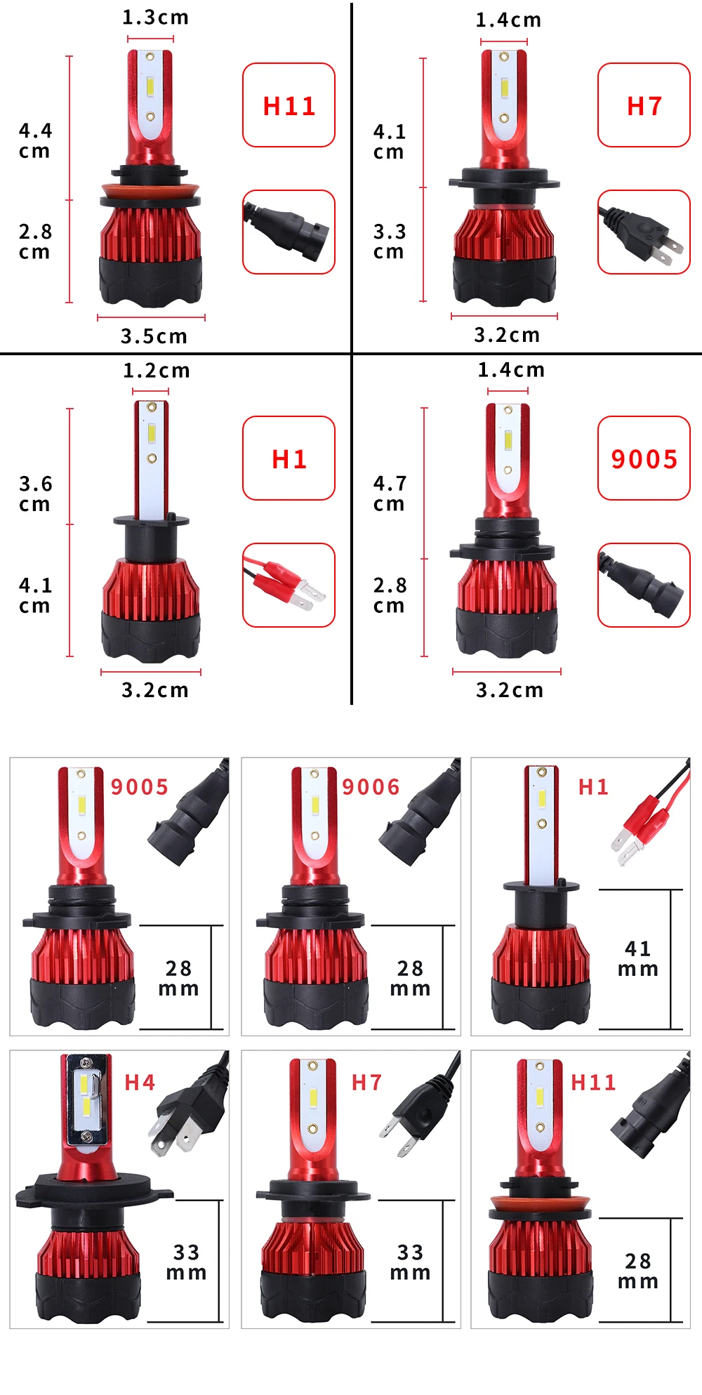2Pcs H4 LED H7 Auto Car Headlight 9005 9006 H3 H13 H8 880 H27 9004 9007 H11 881 LED H1 K5 55W 6000LM 6000K Automobile Bulb