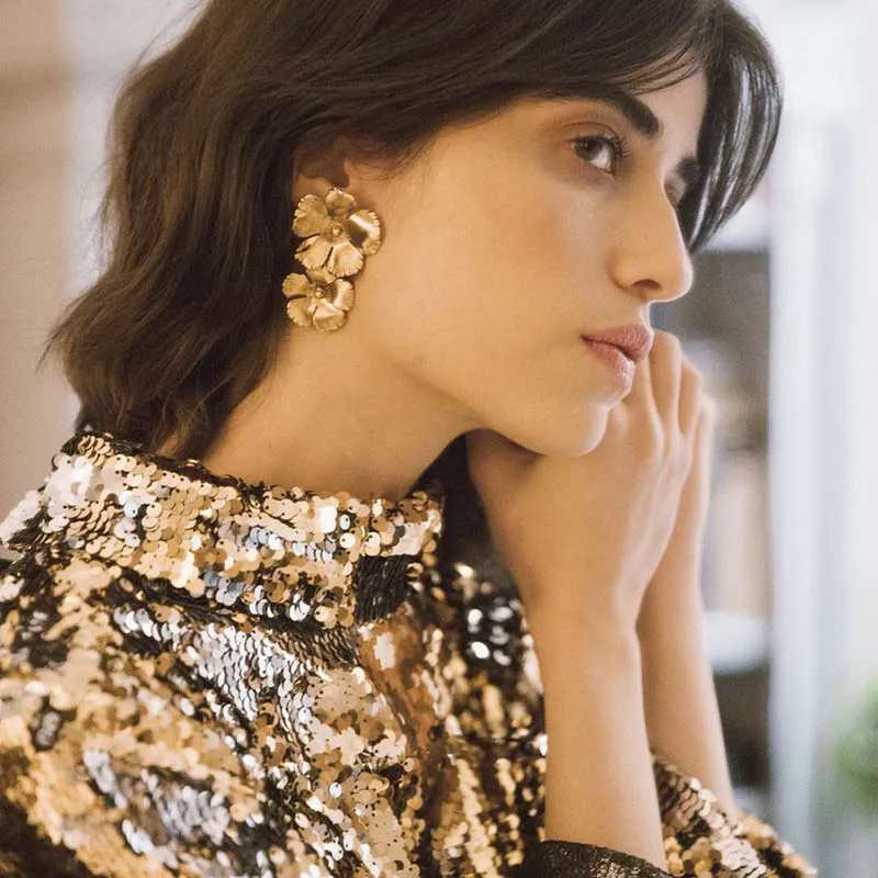 Модные роскошные брендовые новые дизайнерские металлические серьги с цветами