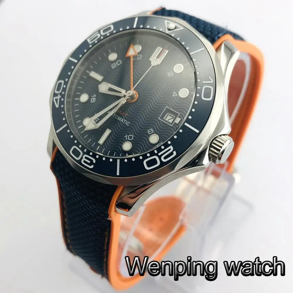 

Bliger new 41mm mens top watch sapphire glass ceramics bezel sterile dial GMT date luminous rubber strap automatic watches