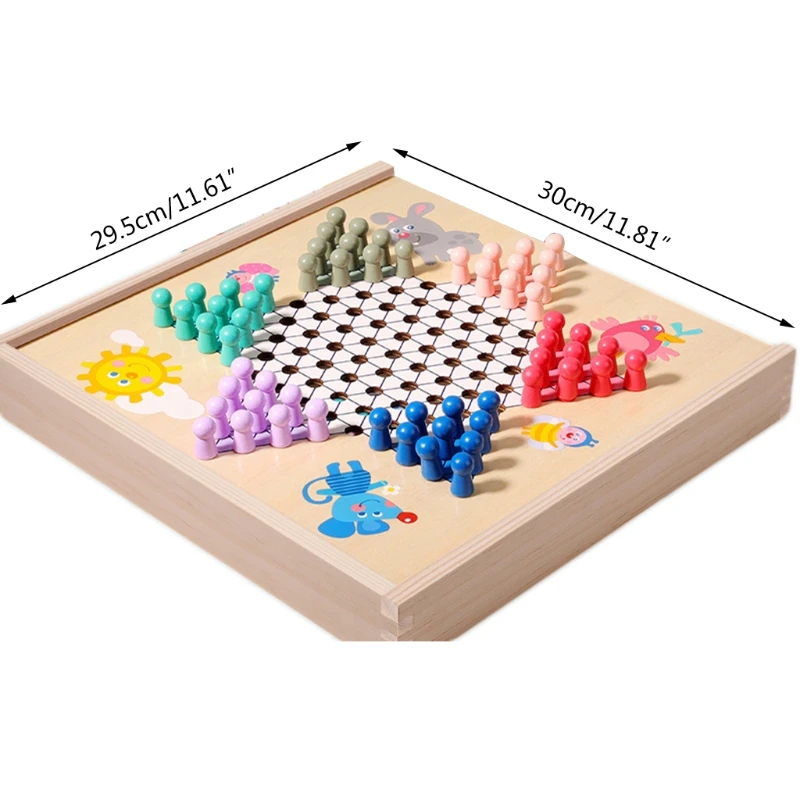 

Chinese Checker Set Wooden Educational Board Classic Strategy Kids Family Game Pieces Chess Toys Children Gift