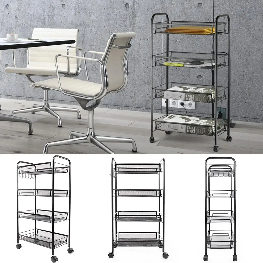 

Multi Layers Storage Trolley Rolling Cart Kitchen Bathroom Laundry Bedroom Furniture Dampproof with Honeycomb Net Hook