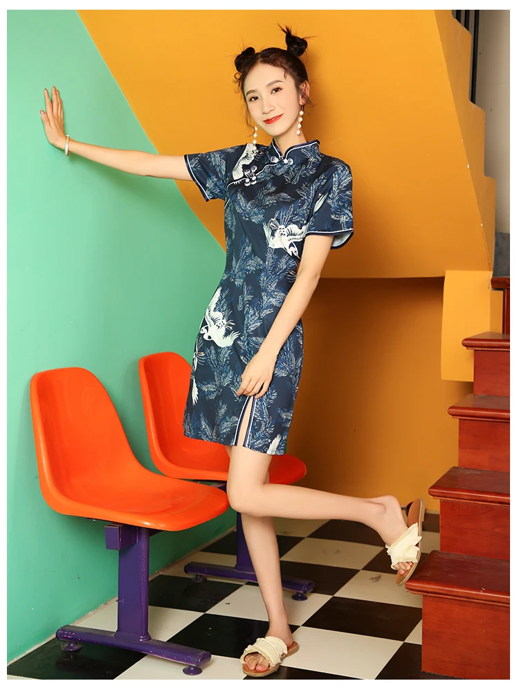SWEETXUE китайское платье для женщин Cheongsam Современные вечерние платья с животным принтом Тонкий Сплит Пряжка китайский воротник Qipao платье