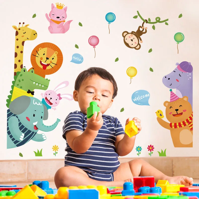 Мультфильм Жираф Лев наклейка со слоном для детской комнаты обои s настенные