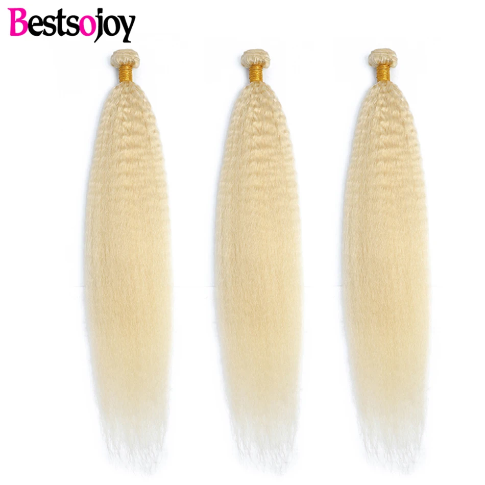 [Bestsojoy] Kinky Straight 613 Blonde Hair Bundles 8"-26" Middle Ratio Remy 3 Pieces Brazilian Weave Bundles Human Hair