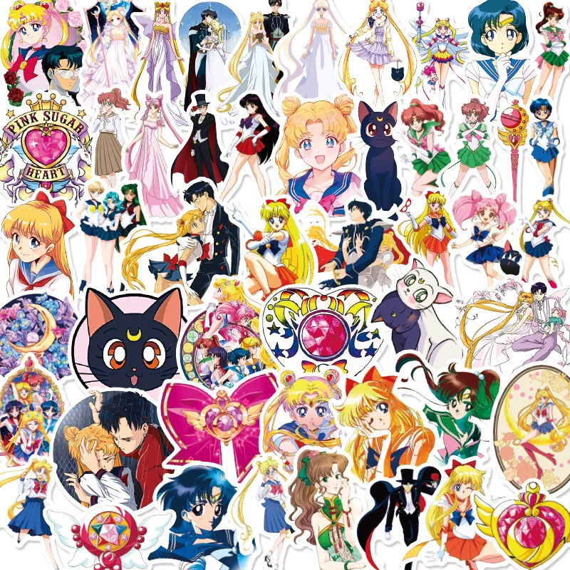 

50Pcs Sailor Moon Stickers Scrap booking Cartoon Anime Sticker Bicycle Water Cup Guitar Book Waterproof Child Toy Gift